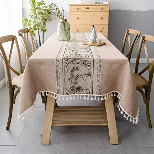 Pahajim Tischdecke Rechteckige Baumwolle Leinen Tischdecke Abwaschbar Quasten Design Gartentischdecke für Couchtisch Home Küche Speisetisch Dekoration(Braun,140 x 180 cm) von Pahajim