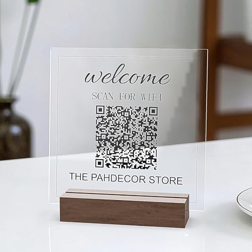 Pahdecor Benutzerdefiniertes Wifi-QR-Code-Schild mit Holzsockel personalisiertes klares Acryl-WLAN-Schild für Gäste WLAN-Passwortschild für Zuhause Geschäft rustikale Wand Dekoration (10,2 x10,2 cm) Pahdecor Benutzerdefiniertes Wifi-QR-Code-Schild mit Holzsockel personalisiertes klares Acryl-WLAN-Schild für Gäste WLAN-Passwortschild für Zuhause Geschäft rustikale Wand Dekoration (10,2 x10,2 cm) von Pahdecor