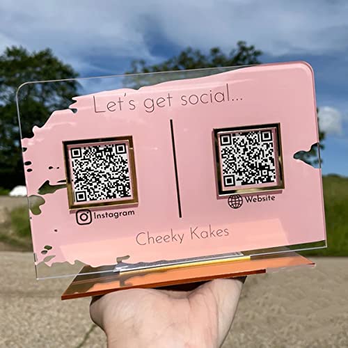 Pahdecor Custom Double QR Code Schild, Scan to Pay Schild, Venmo Instagram Facebook Schild PayPal CashApp Direct Payment Schild, kleines Pop Up Shop Review Plaque Beauty Friseure Schilder von Pahdecor