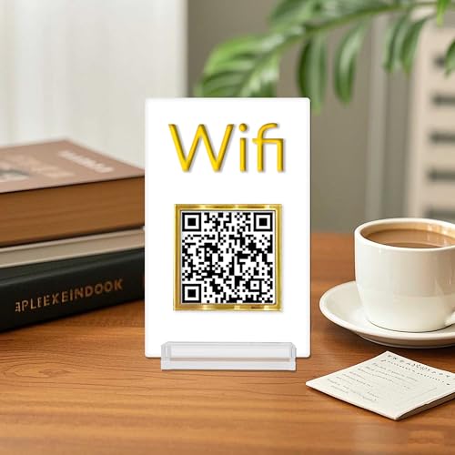 Pahdecor Mini-Acryl-Schild, 3D-WLAN-Schild, anpassbares WLAN-QR-Code-Schild, Scan to Connect Business, kleines Schild, personalisiertes Social-Media-Schild, Tisch-dekoratives WLAN-Schild für Hotel, von Pahdecor