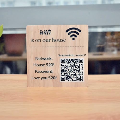 Pahdecor Personalisiertes hölzernes WLAN-QR-Code-Schild mit WLAN-Passwort ist Wifi, personalisiertes WLAN-Passwortschild für Gästezimmer, WLAN-Scan-QR-Code mit Basis-WLAN-Passwortschild für Geschäfte von Pahdecor
