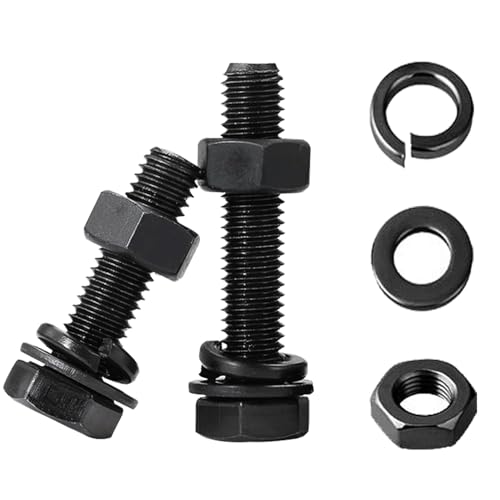 12 Stück M5 x 40 mm Bolzenflanschschrauben mit Halbrundkopf, Muttern und Bolzen, Sortimentsset, Schwarzoxid 304 Edelstahl, Muttern und Bolzen, Inbusschrauben, Flach- und Sicherungsscheiben von Paicreate