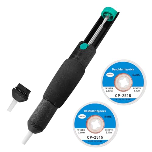 Entlötpumpe Set, Entlötpumpe & Entlötlitze, Desoldering Wick & Desoldering Pump, Entlöten Docht (2,5 mm, 1,5 m),Lötmittel Sauger Vakuumpumpe Solder Removal Tool von Paicreate