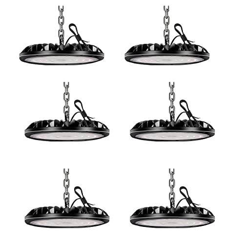 6 Pack UFO Hallenstrahler LED 200W,LED Werkstatt Deckenlampe 20000LM, Industrie LED Strahler Hallenbeleuchtung 6500K Kaltweiß, IP65 Wasserdicht LED High Bay Licht für Warenhaus Garage Fabrikhallen von Paideste