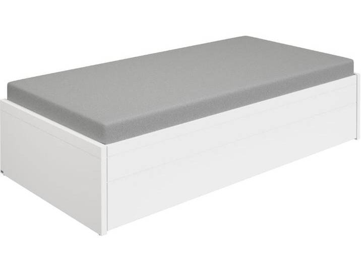 Jugendbett PAIDI FLYNN , weiß (kreideweiß), B:106cm H:44cm L:206cm, Betten, Ausziehbett mit Liegefläche auf einer Höhe, in weiß und grau von Paidi