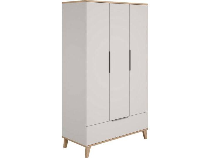 Kleiderschrank PAIDI FIENE in Grau, 3 Türen und 1 Schublade mit Soft-Close , grau (kieselgrau, scandinavian wood), B:124cm H:209cm T:56cm, Schränke, inkl. Kleiderstange und Einlegeböden, Kleiderschrank aus Holz von Paidi