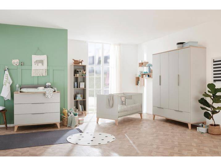 Kleiderschrank PAIDI FIENE in Grau, 4 Türen und 1 Schublade mit Soft-Close , grau (kieselgrau, scandinavian wood), B:164cm H:209cm T:56cm, Schränke, inkl. Kleiderstange und Einlegeböden, Kleiderschrank aus Holz von Paidi