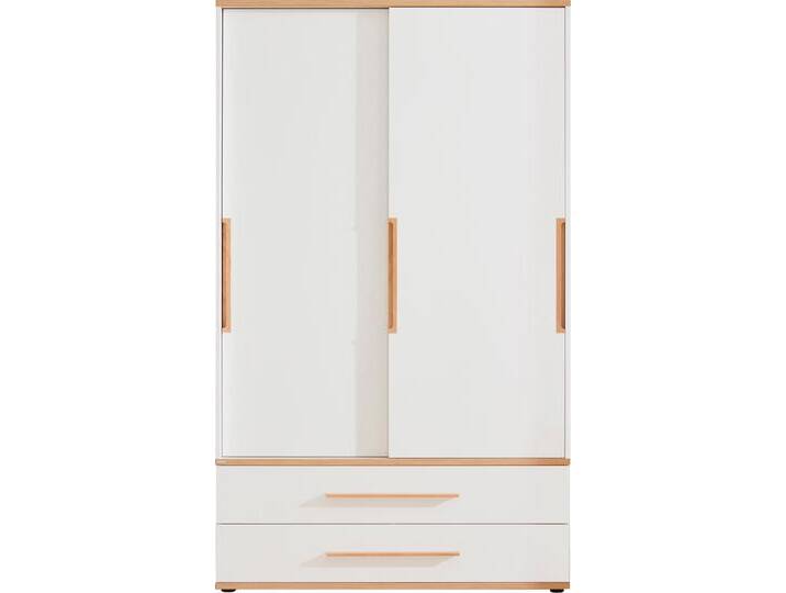 Kleiderschrank PAIDI YOLANDA 2T2S schmal , weiß (kreideweiß, eiche, montana), B:123,5cm H:206,8cm T:62cm, Schränke, Schiebetüren mit hochwertigen Aluminiumschienen, 2 Schubladen von Paidi