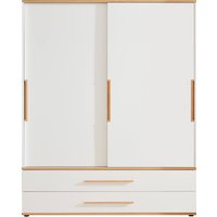 PAIDI Kleiderschrank "YOLANDA in Weiß mit Eiche-Dekor, 2 Schiebetüren und 2 Schubladen" inkl. Kleiderstangen und Einlegeböden, Massivholz-Griffe, Soft-Close von Paidi