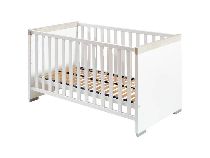 Paidi GITTERBETT Kira, Grau, Weiß, Eiche, 70x140 cm, zum Juniorbett umbaubar, höhenverstellbar, Lattenrost inklusive, Schlupfsprossen, Babymöbel, von Paidi