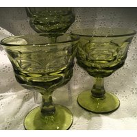 Set Von Vier - Sherbet Fostoria Henry Ford Museum Argus Green Glass Desert Dish Wide Mouth Thumbprint Design Ice Cream Berry Bowl von PaigeB8s