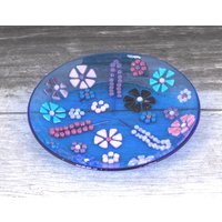 Bunte Blume Verschmolzenen Glas Geriffelte Schale, Floral Trinket Rosa Und Lila Wildblumen Glasschale, Neues Zuhause Geschenk von PainInTheGlassByGail