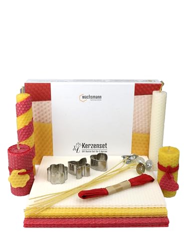 Wachsmann Bienenwachs-Kerzen selber Machen, 10 - DIY Kerzen Bastel-Set - mit Hanfdochten - Bienenwachs-Platten aus Deutschland - mit Zubehör von Wachsmann