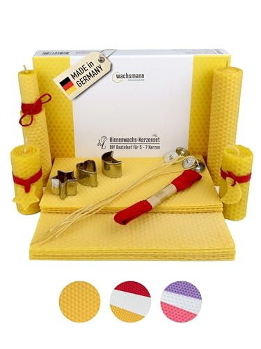 Bienenwachs Kerzen selber machen Set für 10 Bienenwachskerzen, DIY Bastelset bunt für Kinder & Erwachsene, Wachsplatten & Dochte, deutsche Bienenwachsplatten von Wachsmann