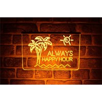 Always Happy Hour Neon Led Leuchtbar Schild | Hängendes Fenster Oder Wand Beleuchtet Usb-Display Für Home Pub von PaintTheTownLED