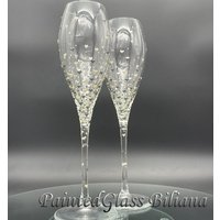 2Er Set Handbemalte Hohe Sektgläser Valentinstag von PaintedGlassBiliana