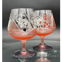 Handbemalte Kristall Cognac Gläser Las Vegas Poker, 2Er Set Handbemalte Kristall Cognac Gläser Las Vegas Poker, 2Er Set von PaintedGlassBiliana