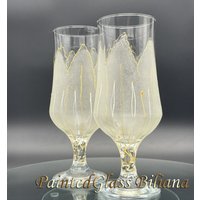 Set Mit 2 Handbemalten Biergläsern Goldene Tulpe von PaintedGlassBiliana
