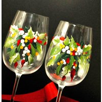 Mistelzweig Und Bandwein Kelche Paar, Handbemalt von PaintedSnowflakes