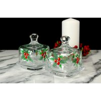 Weihnachtsbutterdose Mit Deckel - Eckig Aus Klarem Glas, Paar von PaintedSnowflakes