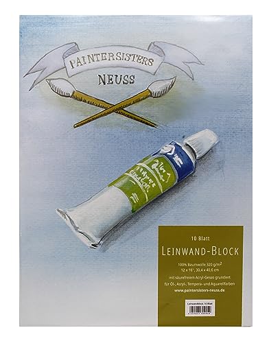 Paintersisters® Malblock Leinwand 30 x 40 cm, 100% Baumwolle, 320g/m² - Leinwandblock Grundiert mit säurefreiem Acryl-Gesso, für Öl-, Acryl-, Tempera und Aquarellfarben von Paintersisters