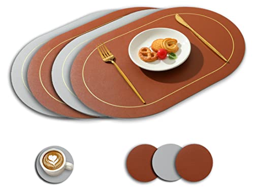 Paiouda 4er Platzset mit Untersetzer Oval Hitzebeständig Zweiseitig Tischset aus Kunstleder abwaschbar Platzdeckchen Wasserdicht Platzset für Küche Tischdeko, 4er Set/Braun+Grau, 45x30cm Paiouda 4er Platzset mit Untersetzer Oval Hitzebeständig Zweiseitig Tischset aus Kunstleder abwaschbar Platzdeckchen Wasserdicht Platzset für Küche Tischdeko, 4er Set/Braun+Grau, 45x30cm von Paiouda
