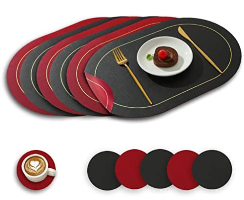 Paiouda 6er Platzset mit Untersetzer Oval Hitzebeständig Zweiseitig Tischset aus Kunstleder abwaschbar Platzdeckchen Wasserdicht Platzset für Küche Tischdeko, Schwarz+Dunkelrot, 45x30cm Paiouda 6er Platzset mit Untersetzer Oval Hitzebeständig Zweiseitig Tischset aus Kunstleder abwaschbar Platzdeckchen Wasserdicht Platzset für Küche Tischdeko, Schwarz+Dunkelrot, 45x30cm von Paiouda