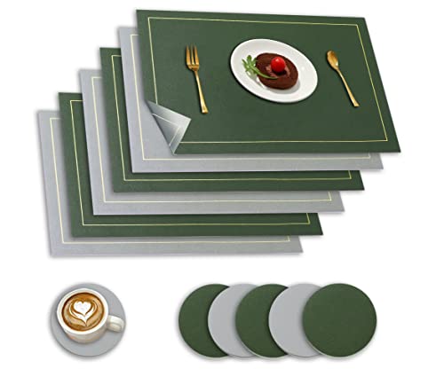 Paiouda Tischsets Abwaschbar 6er Set Platzsets Abwischbar Tischset Leder Hitzebeständig Doppelseitigen Platzdeckchen Lederoptik Tischuntersetzer mit Untersetzer, Dunkelgrün+Hellgrau, 43x30cm Paiouda Tischsets Abwaschbar 6er Set Platzsets Abwischbar Tischset Leder Hitzebeständig Doppelseitigen Platzdeckchen Lederoptik Tischuntersetzer mit Untersetzer, Dunkelgrün+Hellgrau, 43x30cm von Paiouda