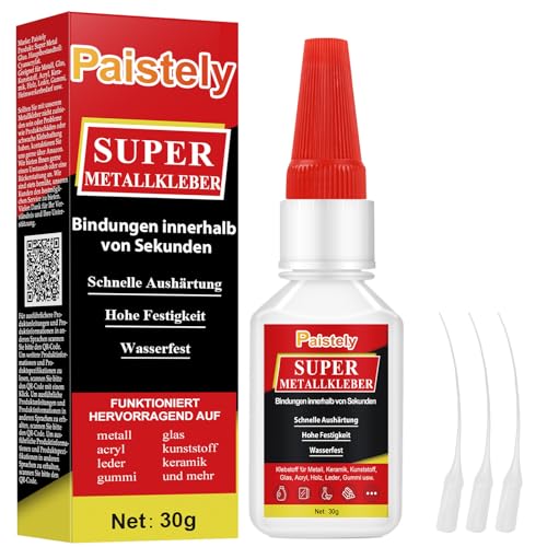 Hohe Festigkeit Metallkleber Extra Stark, Transparenter Metallkleber Hitzebeständig, Wasserdichter Aluminium Kleber, Metall Kleber Extra Stark Geeignet für Metall, Glas, Kunststoff, Keramik (30g) von Paistely