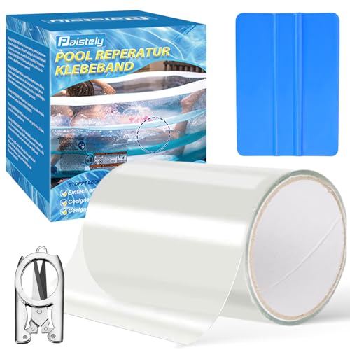 Paistely Pool Flicken Klebeband Unterwasser, Transparentes Wasserdichtes Klebeband 8 cm x 100 cm, Poolflicken Selbstklebend Unterwasser Zur Reparatur Verschiedener Schwimmbadoberflächen (Klebeband) von Paistely