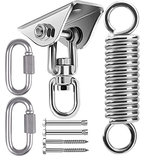 Deckenhaken Hängesessel Schwingfeder 360° Drehbar Schwerlast Edelstahl Deckenhalterung bis 450KG Schaukelhaken Aufhängung Haken Boxsack Halterung mit 2 Karabinerhaken für Hängematte Boxsack Yogatuch von Paittesllly
