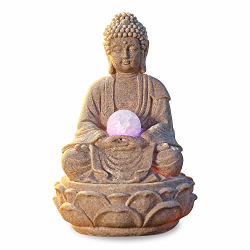 Zimmerbrunnen Buddha "Lotus" mit LED Kugel, Höhe 30 cm von pajoma