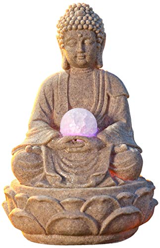 Zimmerbrunnen Buddha "Lotus" mit LED Kugel, Höhe 30 cm von pajoma