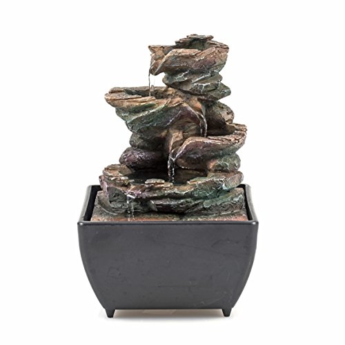pajoma® Zimmerbrunnen Stone L 13 x B 13 x H 17 cm – Natursteinoptik Wasserfall mit Pumpe | Entspannender Brunnen für Wohnzimmer & Büro – Deko-Highlight mit Stil von pajoma