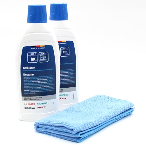 PakTrade Pflegeset 2X Entkalker Kalklöser + Mikrofasertuch kompatibel mit Bosch, Siemens 00311680, 311680, 00160309, 160309 - für Kaffeevollautomaten, Heißwassergeräte, Dampfgarer, 1000ml PakTrade Pflegeset 2X Entkalker Kalklöser + Mikrofasertuch kompatibel mit Bosch, Siemens 00311680, 311680, 00160309, 160309 - für Kaffeevollautomaten, Heißwassergeräte, Dampfgarer, 1000ml von PakTrade