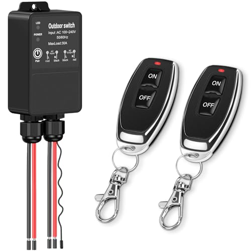 Pakinui IP65 Wasserdicht Fernbedienung Schalter,Drahtloser Schalter,30A Relais Funk RF-schalter mit 50m Long Range,für Rolltorschleusen,Leuchten und Diebstahl Warnanlagen (AC) von Pakinui