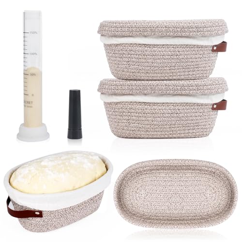 Stapelbares Banneton-Gärkörbchen-Set aus Baumwolle, mit Pro Sauerteig-Aliquotglas für Aufstiegsverfolgung – 22,9 cm runder Brotkorb x 2, Sauerteig-Brotbackzubehör, Pro-Level-Brotgär-Set Stapelbares Banneton-Gärkörbchen-Set aus Baumwolle, mit Pro Sauerteig-Aliquotglas für Aufstiegsverfolgung – 22,9 cm runder Brotkorb x 2, Sauerteig-Brotbackzubehör, Pro-Level-Brotgär-Set von Pakusane