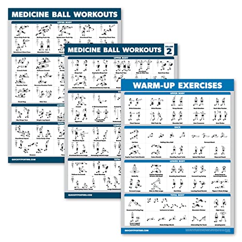 Palace Learning - 3er-Pack Fitness-Plakate: Medizinball Workouts Volume 1 & 2 + Aufwärmposter Set - Fitnesstabellen (18 x 24, laminiert) von Palace Learning