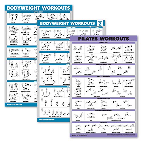 3er-Pack: Bodyweight Workout Poster Volume 1 & 2 + Pilates Übung Poster Set – 3 Trainingstabellen (laminiert, 45,7 x 61 cm) von Palace Learning