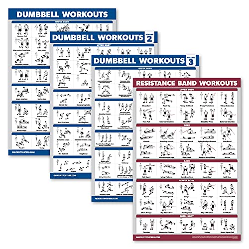 4 Stück – Hantel-Workout-Poster Volume 1, 2 & 3 + Widerstandsbänder Übungstabelle – Set mit 4 Postern (laminiert, 45,7 x 61 cm) von Palace Learning