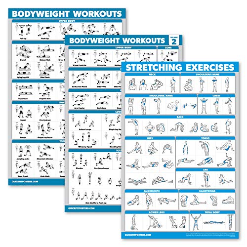 Palace Learning 3er-Pack: Bodyweight Workout Poster Band 1 & 2 + Stretching Exercises Poster Set – Set mit 3 Workout-Diagrammen (laminiert, 45,7 x 61 cm) von Palace Learning