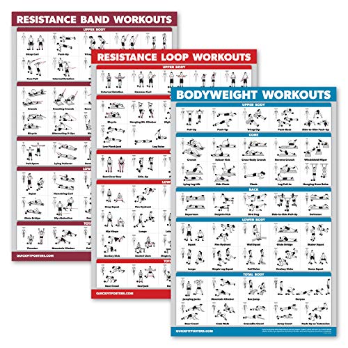 Palace Learning 3er-Pack: Widerstandsbänder Übungsposter + Widerstandsschlaufen Workouts + Körpergewichtsübungen – Set mit 3 Trainingstabellen (laminiert, 45,7 x 61 cm) von Palace Learning