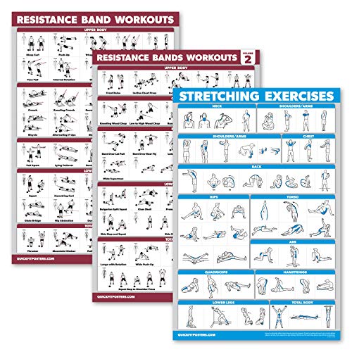 Palace Learning 3er-Pack: Widerstandsbänder Workouts Volume 1 & 2 + Dehnübungen-Poster-Set – Set mit 3 Trainingstabellen (laminiert, 45,7 x 61 cm) von Palace Learning