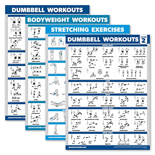 Palace Learning Hanteltraining + Bodyweight Workouts + Stretching Übungen + Hantel Vol 2 – Set mit 4 Trainingstabellen (45,7 x 61 cm, laminiert) von Palace Learning