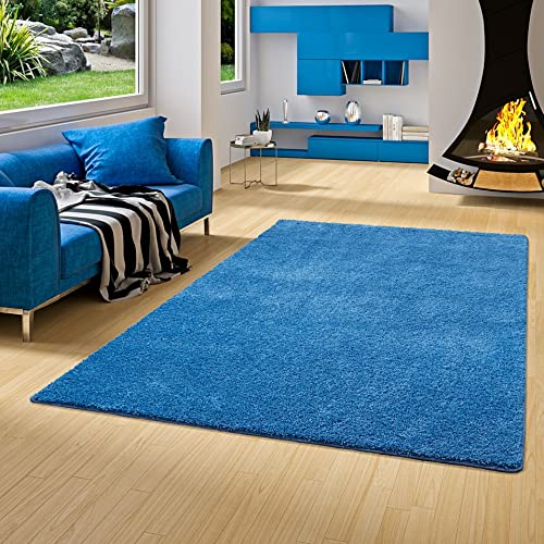 Palace Hochflor Shaggy Teppich Blau in 24 Größen von Palace