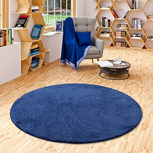 Palace Hochflor Shaggy Teppich Dunkelblau Rund in 7 Größen Palace Hochflor Shaggy Teppich Dunkelblau Rund in 7 Größen von Snapstyle