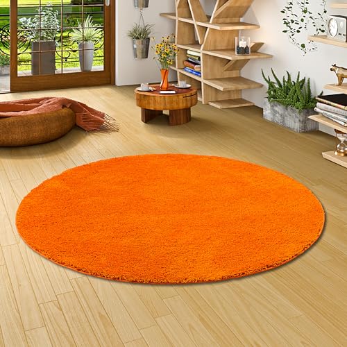 Snapstyle Hochflor Shaggy Teppich Palace Orange Rund in 7 Größen von Snapstyle