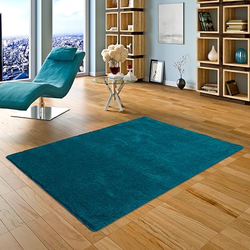 Palace Hochflor Shaggy Teppich Petrol Grün Blau in 24 Größen von Palace