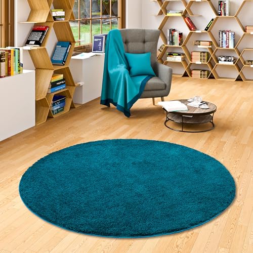 Palace Hochflor Shaggy Teppich Petrol Rund in 7 Größen von Snapstyle