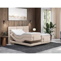 Boxspringbett mit gestepptem Kopfteil + elektrischem Untergestell mit Relaxfunktion + Matratze + Topper - 2 x 80 x 200 cm - Stoff - Beige - LODI von PALACIO von Palacio